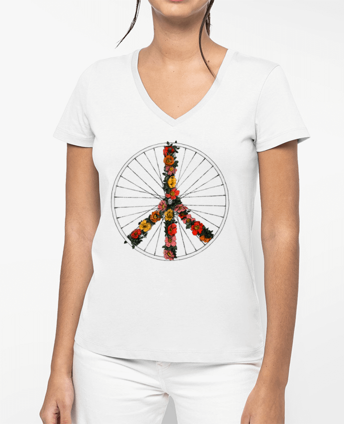 T-shirt femme col V Peace and Bike par Florent Bodart