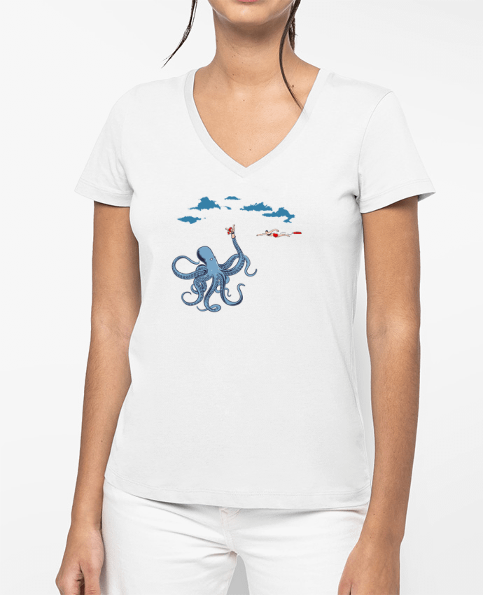 T-shirt femme col V Octo Trap par flyingmouse365