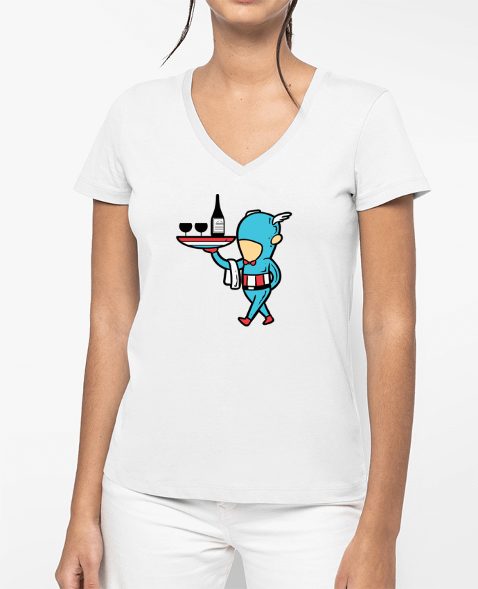 T-shirt écoresponsable col V femme Restaurant por flyingmouse365