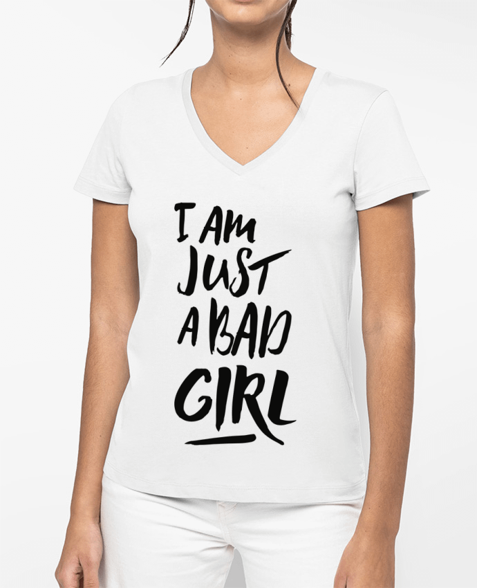 T-shirt écoresponsable col V femme I am just a bad girl por tunetoo