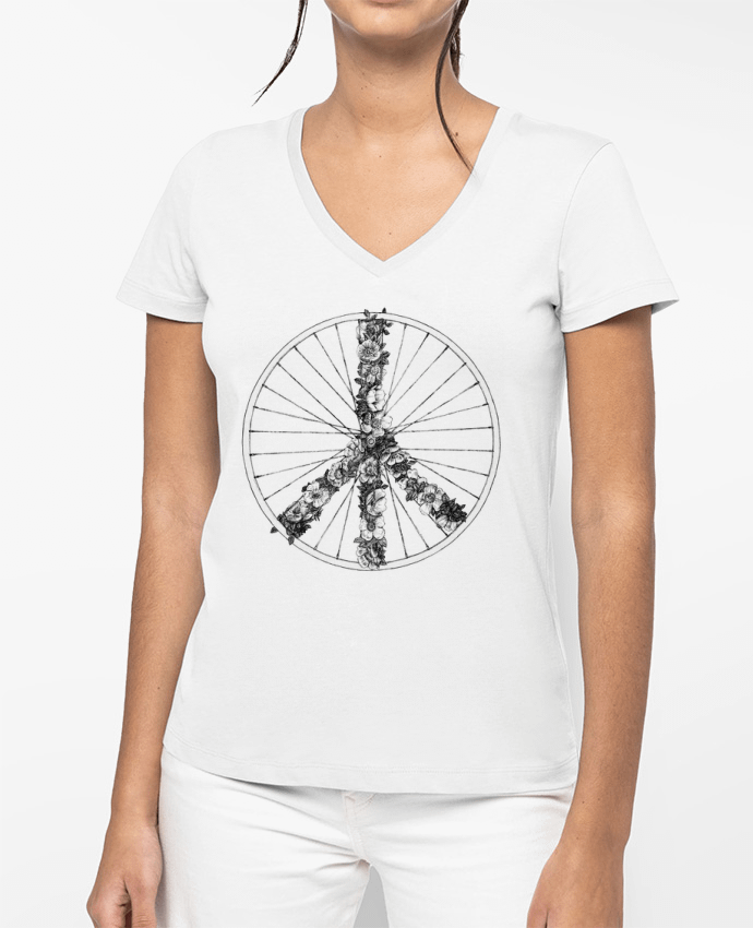 T-shirt femme col V Peace and Bike Lines par Florent Bodart