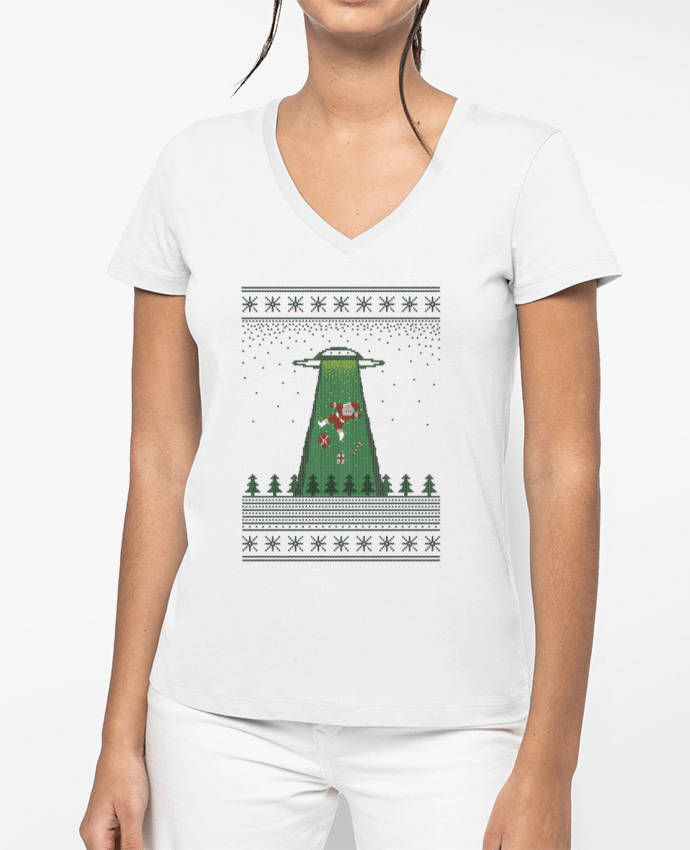 T-shirt femme col V Goodbye to Boring Santa par Morozinka