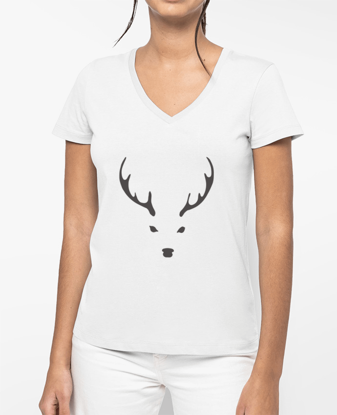 T-shirt femme col V WHITE DEER par Morozinka