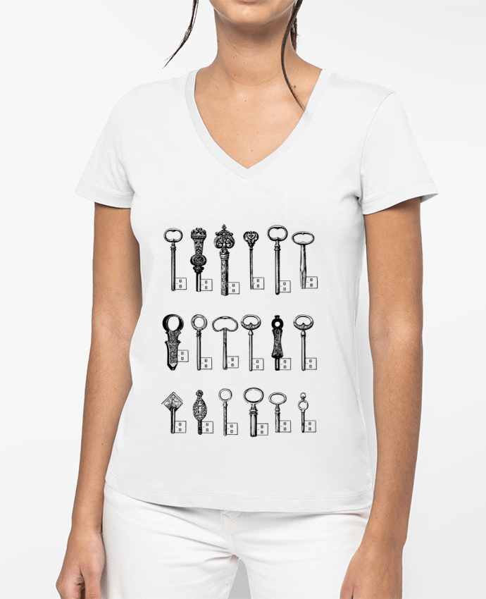 T-shirt femme col V USB Keys par Florent Bodart