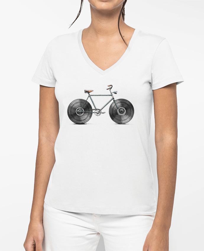 T-shirt femme col V Velophone par Florent Bodart