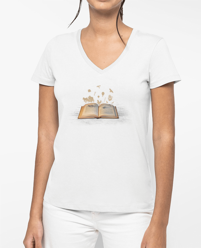 T-shirt femme col V Words take flight par Florent Bodart
