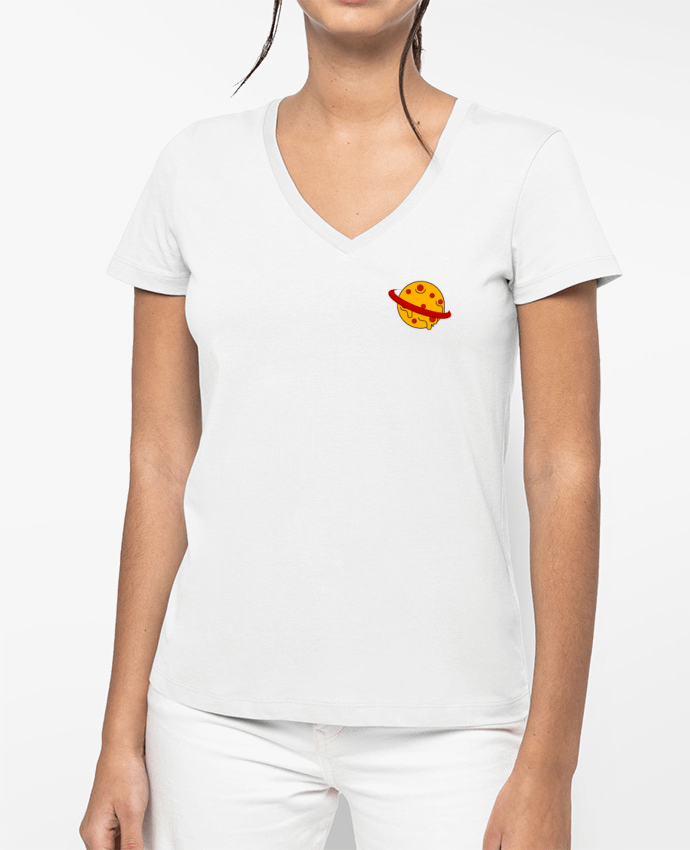 T-shirt écoresponsable col V femme Planète Pizza por WBang
