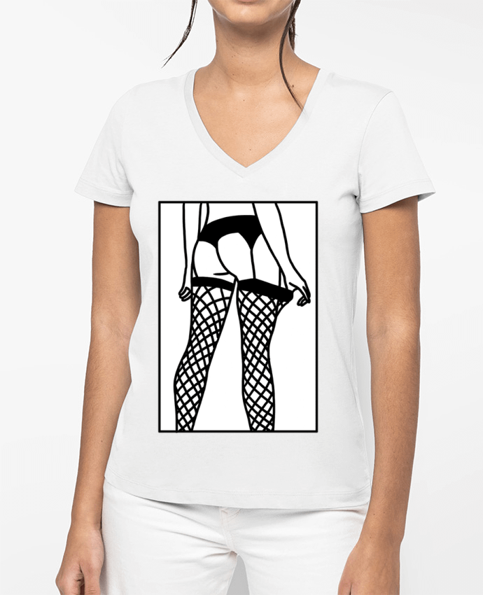T-shirt femme col V Image du soir par tattooanshort