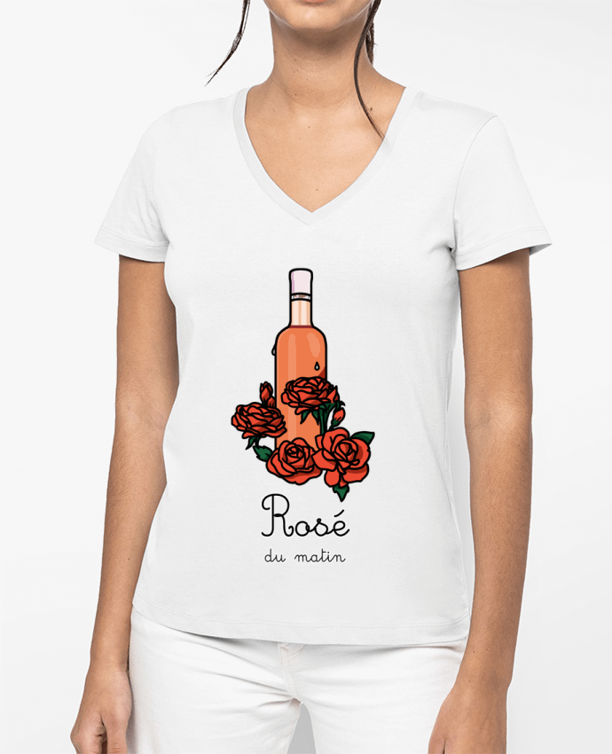 T-shirt femme col V Rosé du matin par tattooanshort