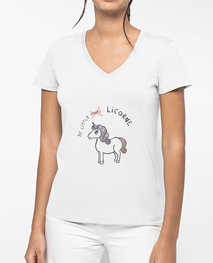T-shirt femme col V Licorne par Sacha