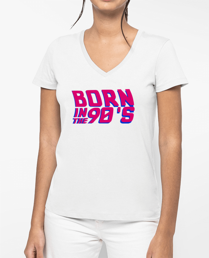 T-shirt femme col V Born in the 90's par tunetoo
