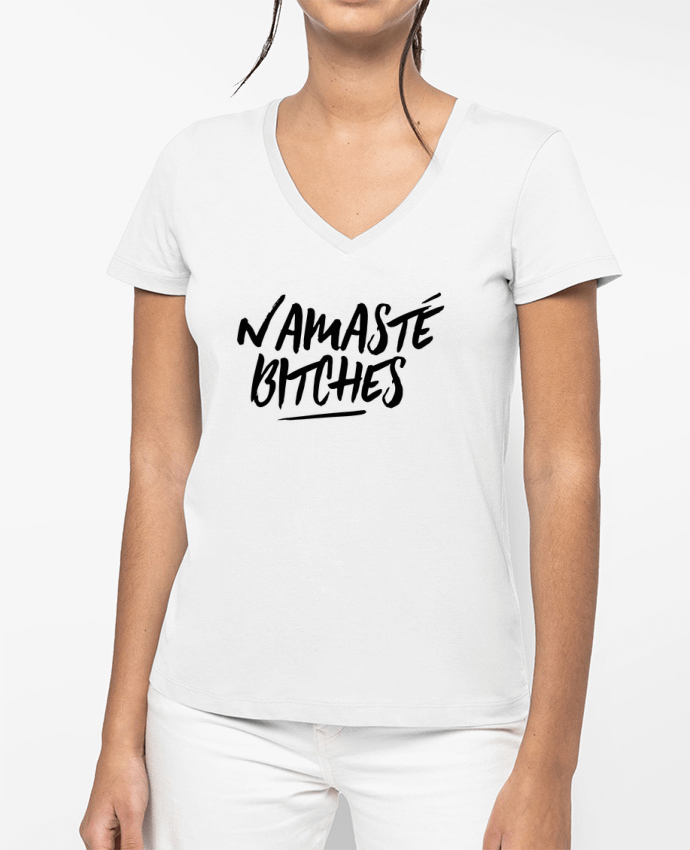 T-shirt écoresponsable col V femme Namasté bitches por tunetoo