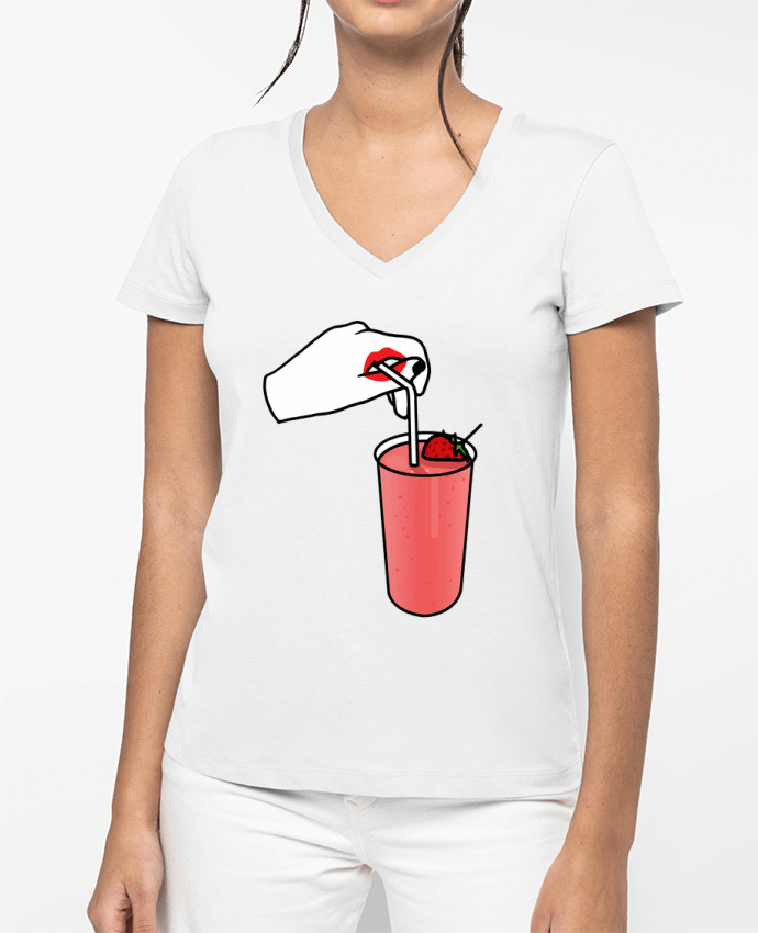T-shirt écoresponsable col V femme Milk shake by tattooanshort