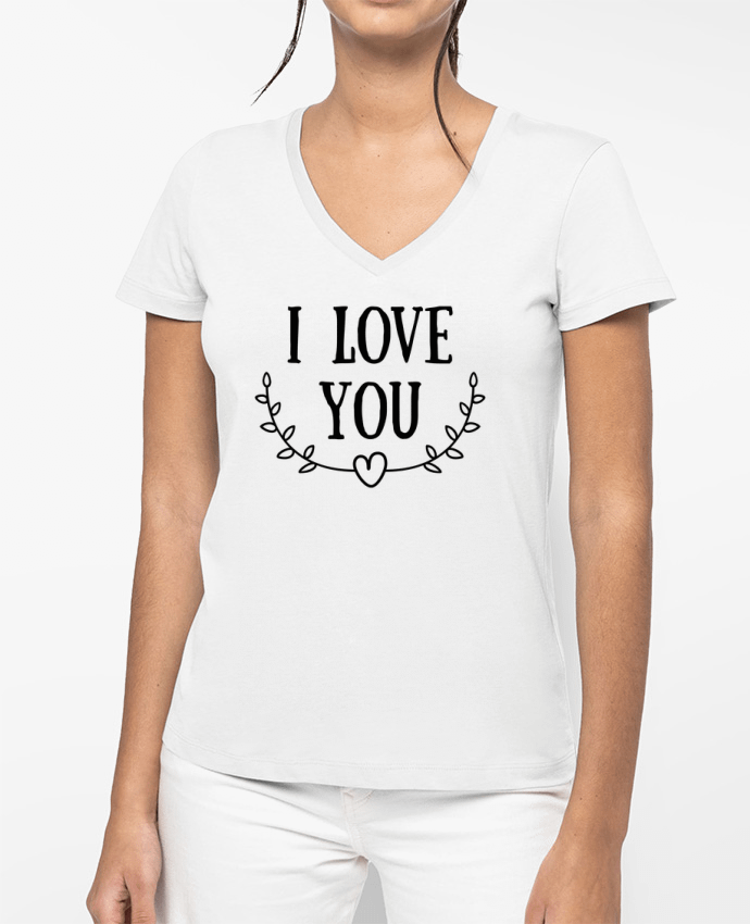 T-shirt écoresponsable col V femme I love you por tunetoo