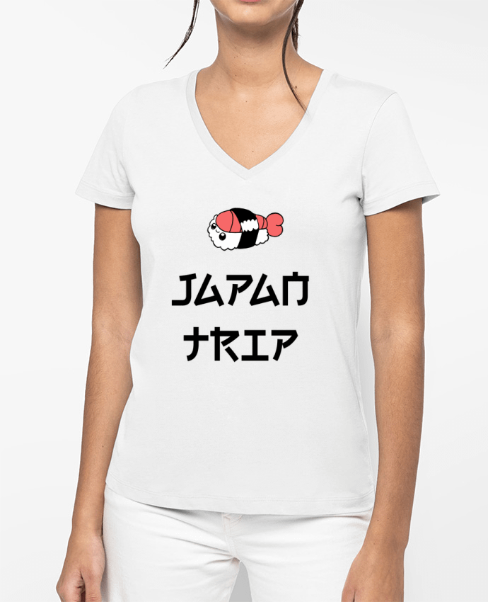 T-shirt écoresponsable col V femme Japan Trip por tunetoo