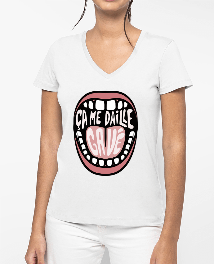 T-shirt femme col V ça me daille gavé bouche par tunetoo