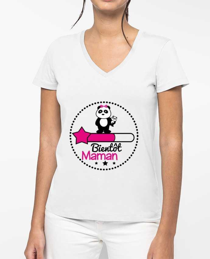 T-shirt écoresponsable col V femme Bientôt maman - Future mère , grossesse by Benichan