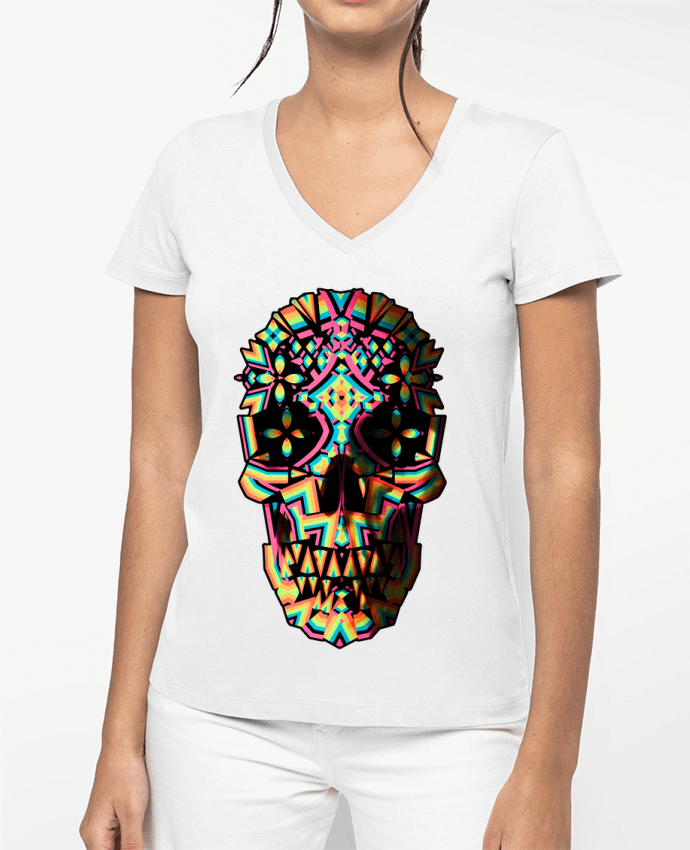 T-shirt femme col V Skull Geo par ali_gulec