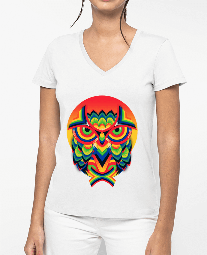 T-shirt femme col V Owl 3 par ali_gulec