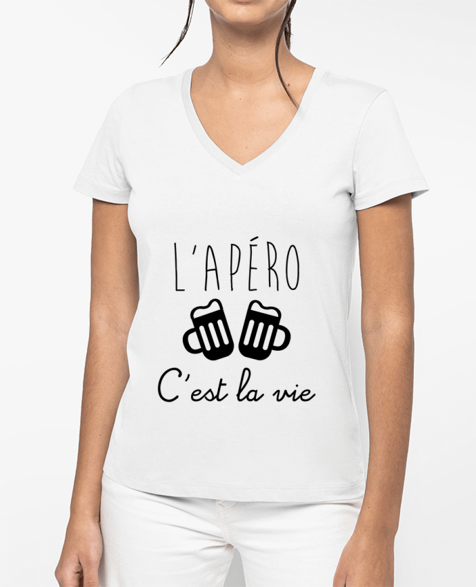 T-shirt femme col V L'apéro c'est la vie , humour , alcool , drôle par Benichan