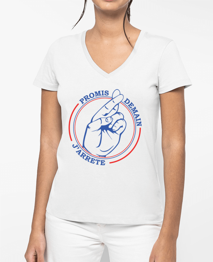T-shirt femme col V Promis, doigts croisés par Promis