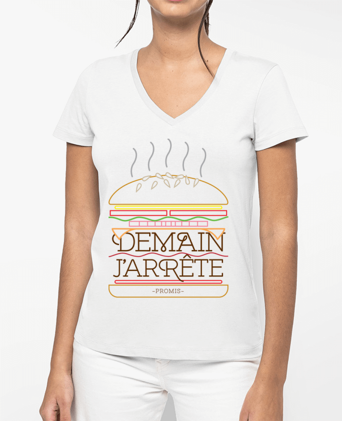 T-shirt femme col V Promis, j'arrête les burgers par Promis