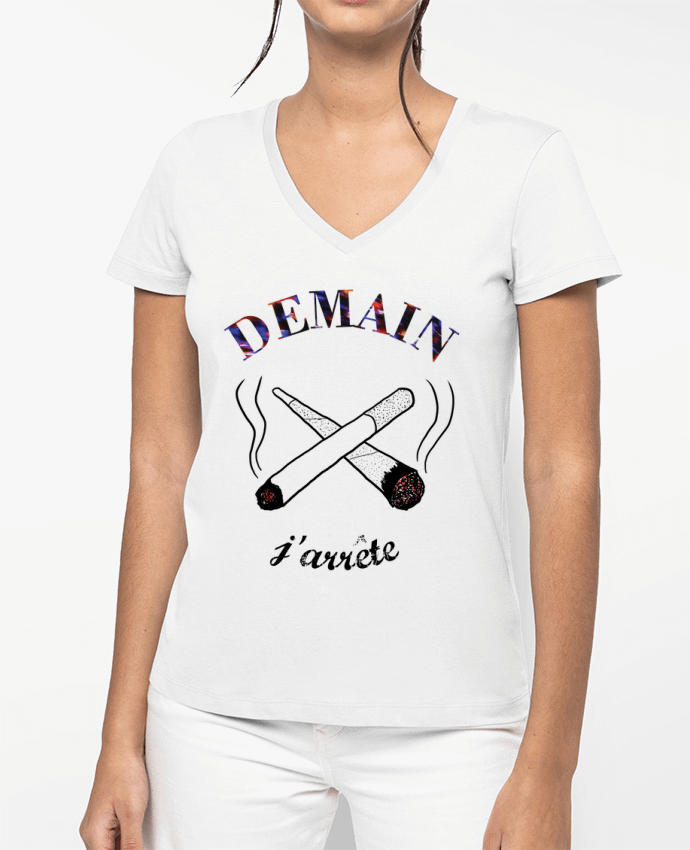 T-shirt femme col V Demain j'arrête de fumer par Promis