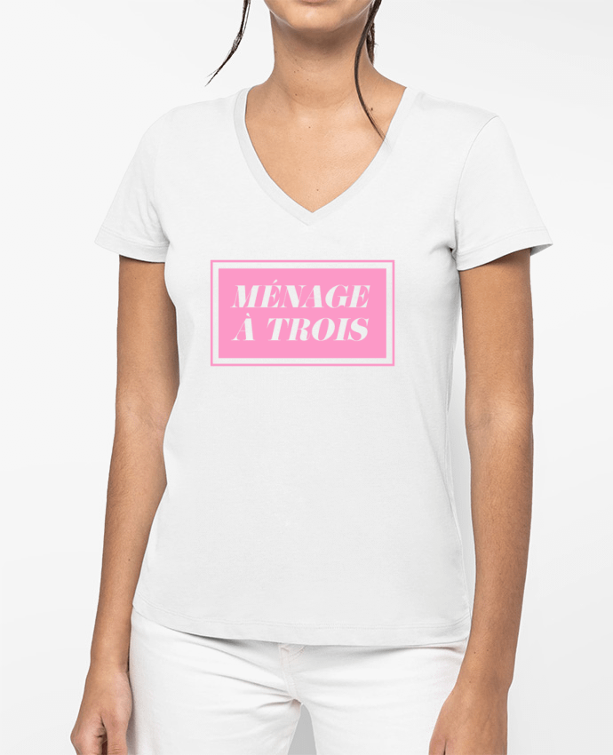 T-shirt femme col V Ménage à trois par tunetoo