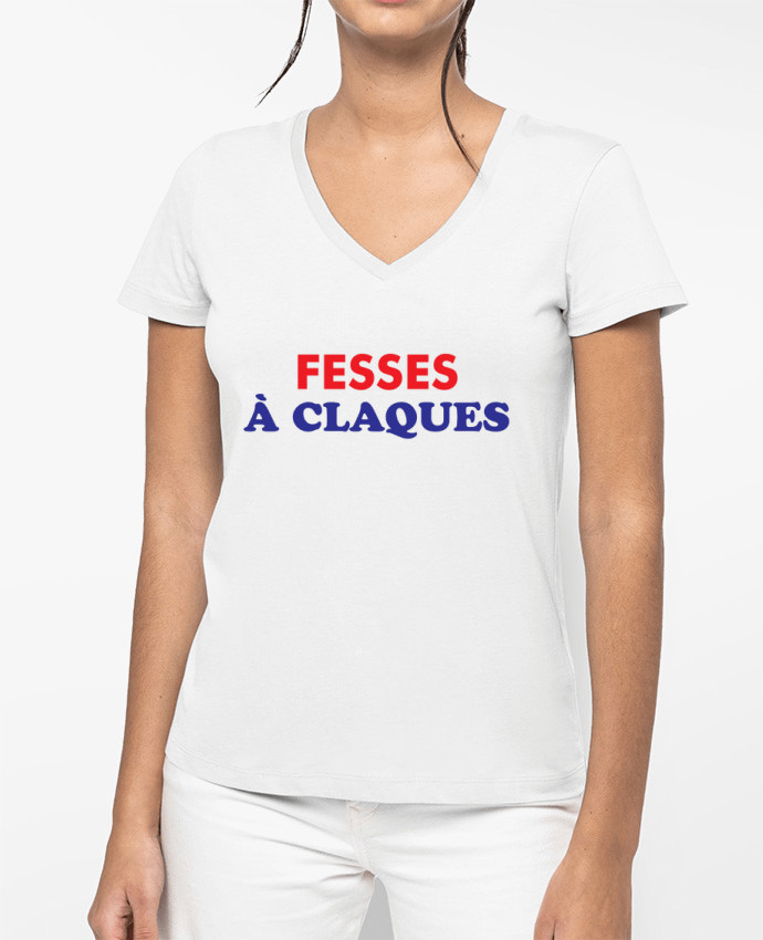 T-shirt femme col V Fesses à claques par tunetoo