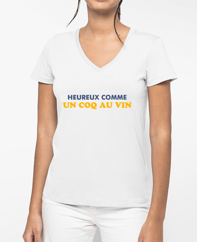 T-shirt femme col V Heureux comme un coq au vin par tunetoo