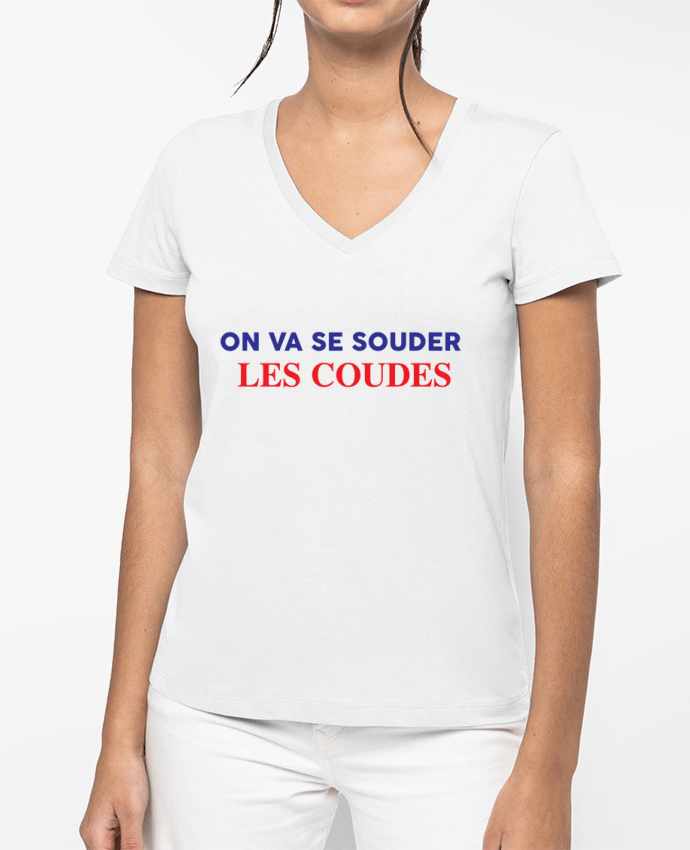 T-shirt femme col V On va se souder les coudes par tunetoo