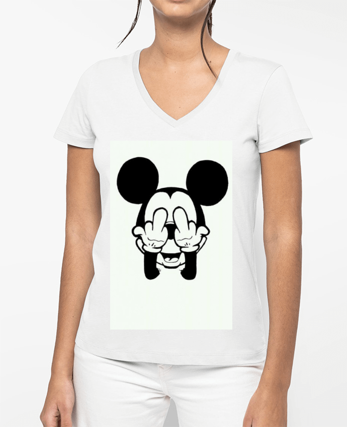 T-shirt écoresponsable col V femme Vetement mickey doigt d'honneur por Designer_TUNETOO