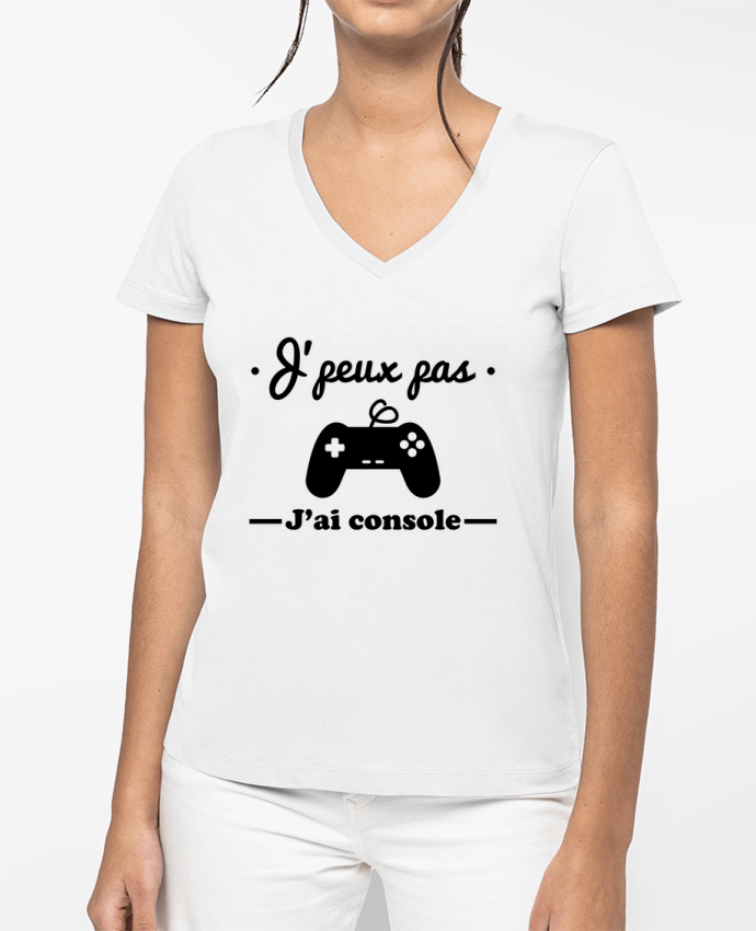 T-shirt écoresponsable col V femme J'peux pas j'ai console ,geek,gamer,gaming por Benichan