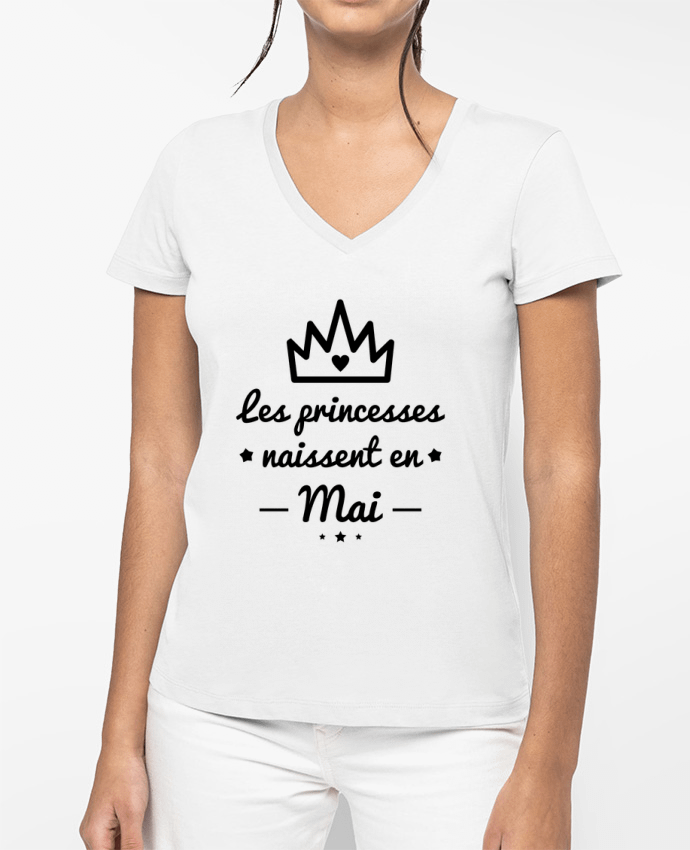 T-shirt femme col V Les princesses naissent en mai, princesse, cadeau d'anniversaire par Benichan