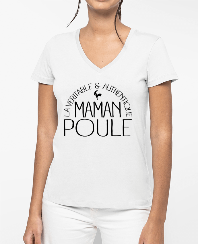 T-shirt femme col V Maman Poule par Freeyourshirt.com