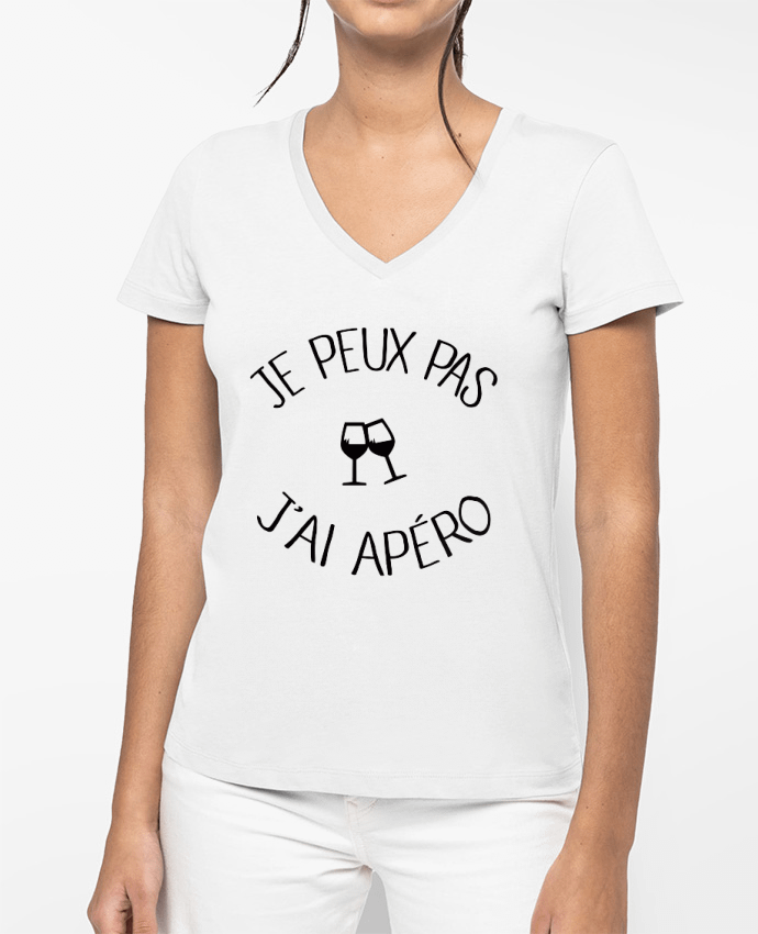 T-shirt écoresponsable col V femme Je peux pas j'ai apéro por Freeyourshirt.com