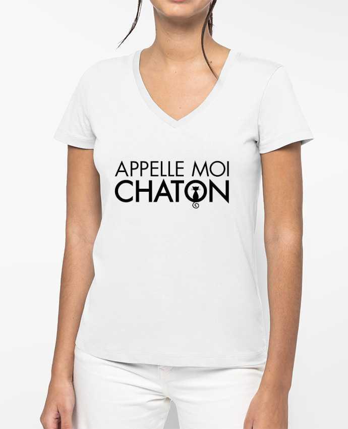 T-shirt femme col V Appelle moi Chaton par Freeyourshirt.com