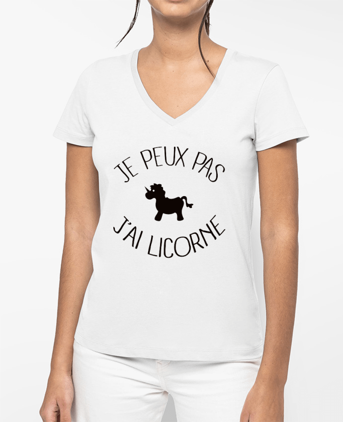 T-shirt femme col V Je peux pas j'ai licorne par Freeyourshirt.com