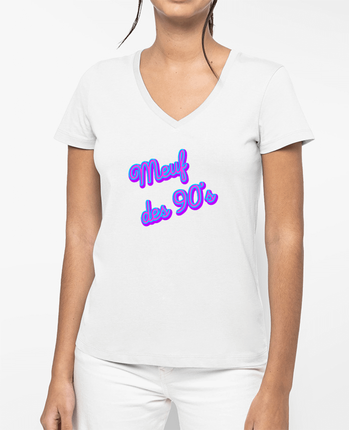 T-shirt femme col V Meuf des 90s par WBang