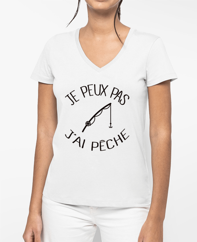 T-shirt femme col V Je peux pas j'ai pêche par Freeyourshirt.com