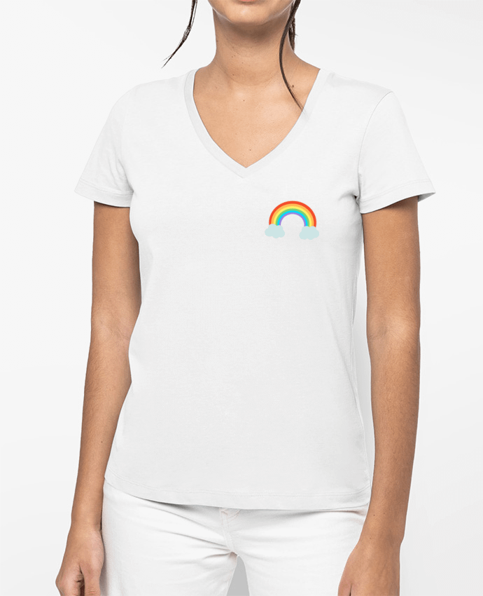 T-shirt femme col V Arc-en-ciel par WBang