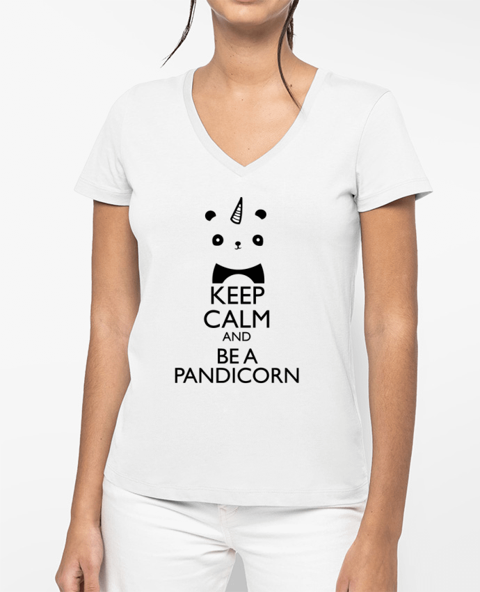 T-shirt femme col V keep calm and be a Pandicorn par tunetoo