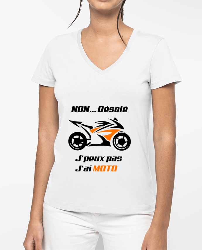 T-shirt femme col V J'peux pas j'ai moto par MotorWave's