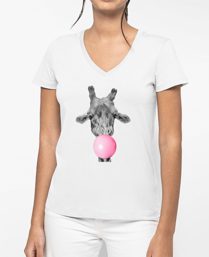 T-shirt femme col V Girafe bulle par justsayin