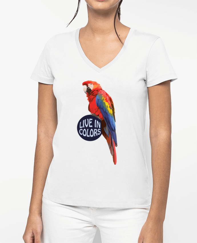 T-shirt femme col V Perroquet - Live in colors par justsayin