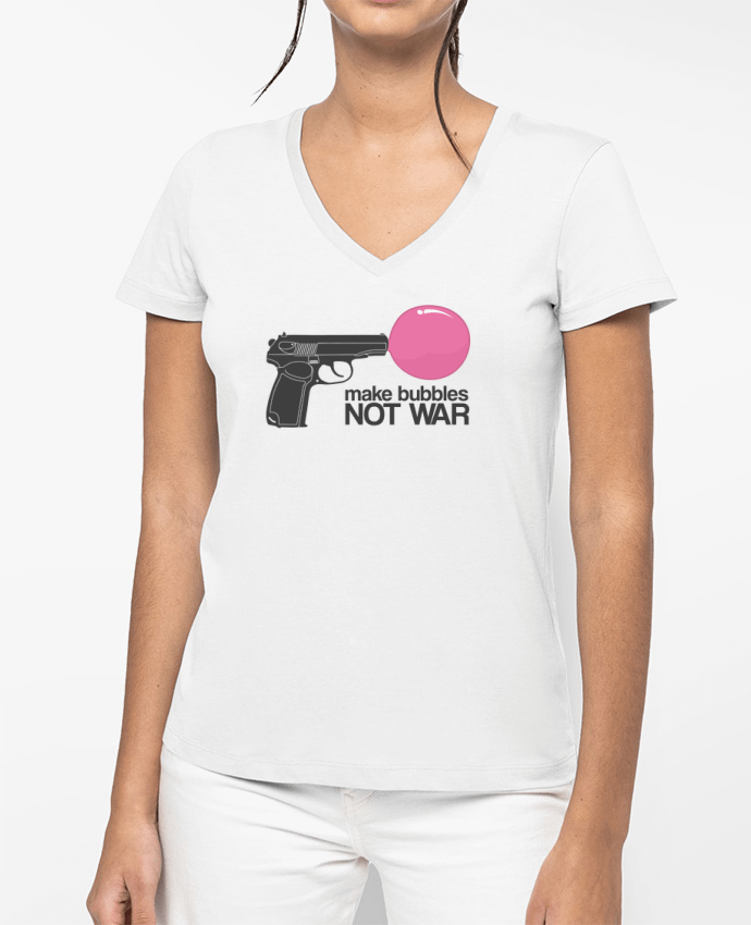 T-shirt femme col V Make bubbles NOT WAR par justsayin