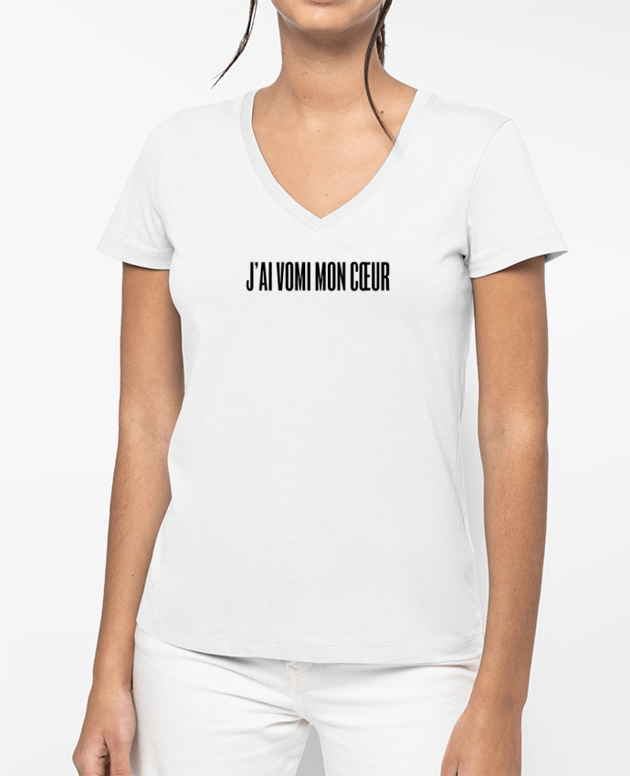 T-shirt femme col V J'ai vomi mon coeur par tunetoo