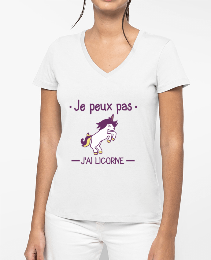 T-shirt femme col V Je peux pas j'ai licorne par Benichan