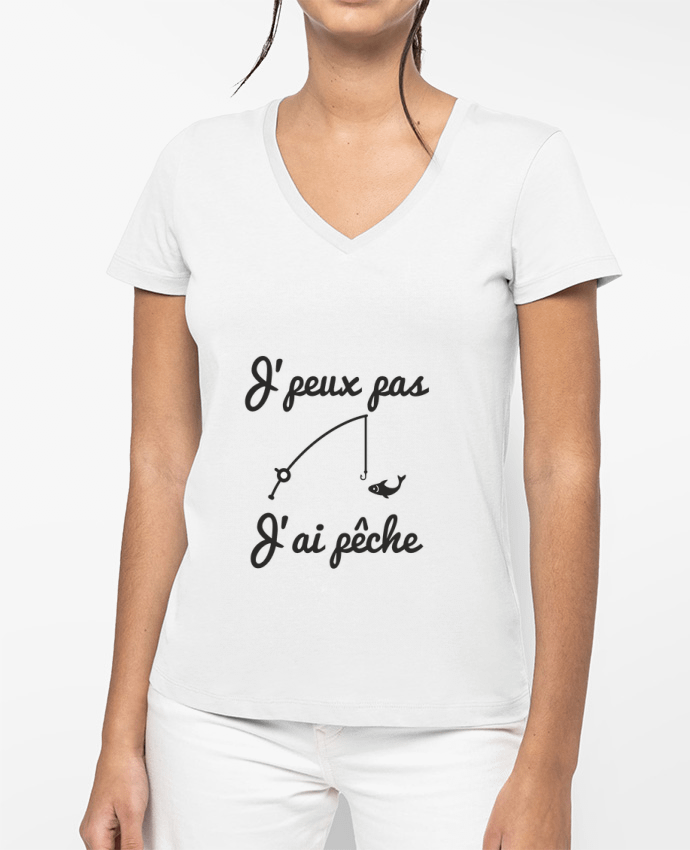T-shirt femme col V J'peux pas j'ai pêche,tee shirt pécheur,pêcheur par Benichan
