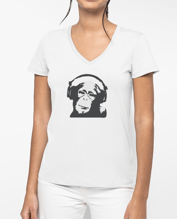 T-shirt écoresponsable col V femme DJ monkey by justsayin